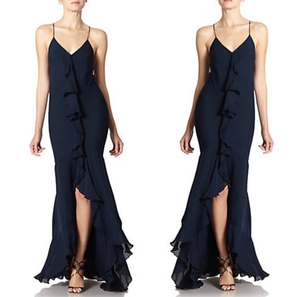 HAUTE HIPPIE Navy Evening Gown - Silk Dress